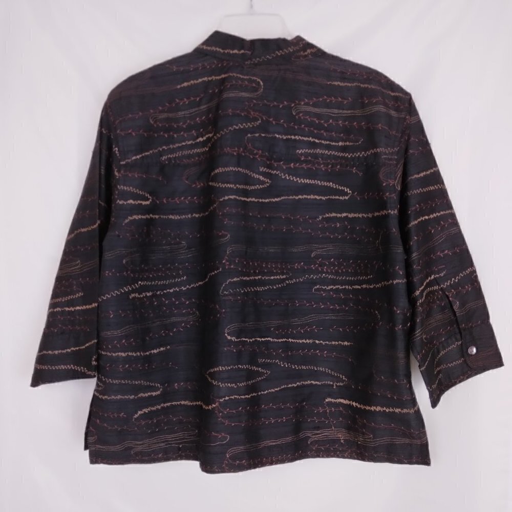 Chico's | Black 100% Silk Embroidered Shacket Jacket | Size M - Picture 5 of 7